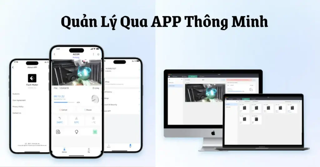 Giao diện quản lý máy in 3D màu AD5X qua app