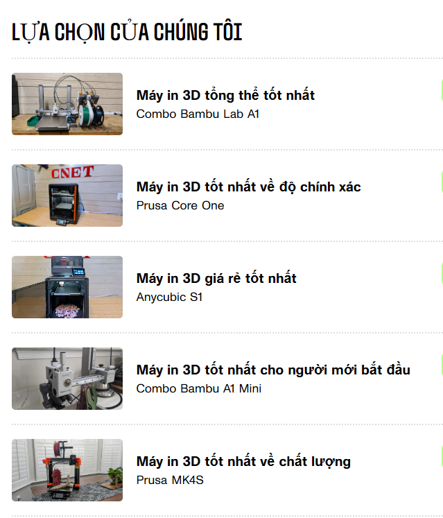 Top 5 máy in 3D tốt nhất 2025 theo trang CNET đánh giá