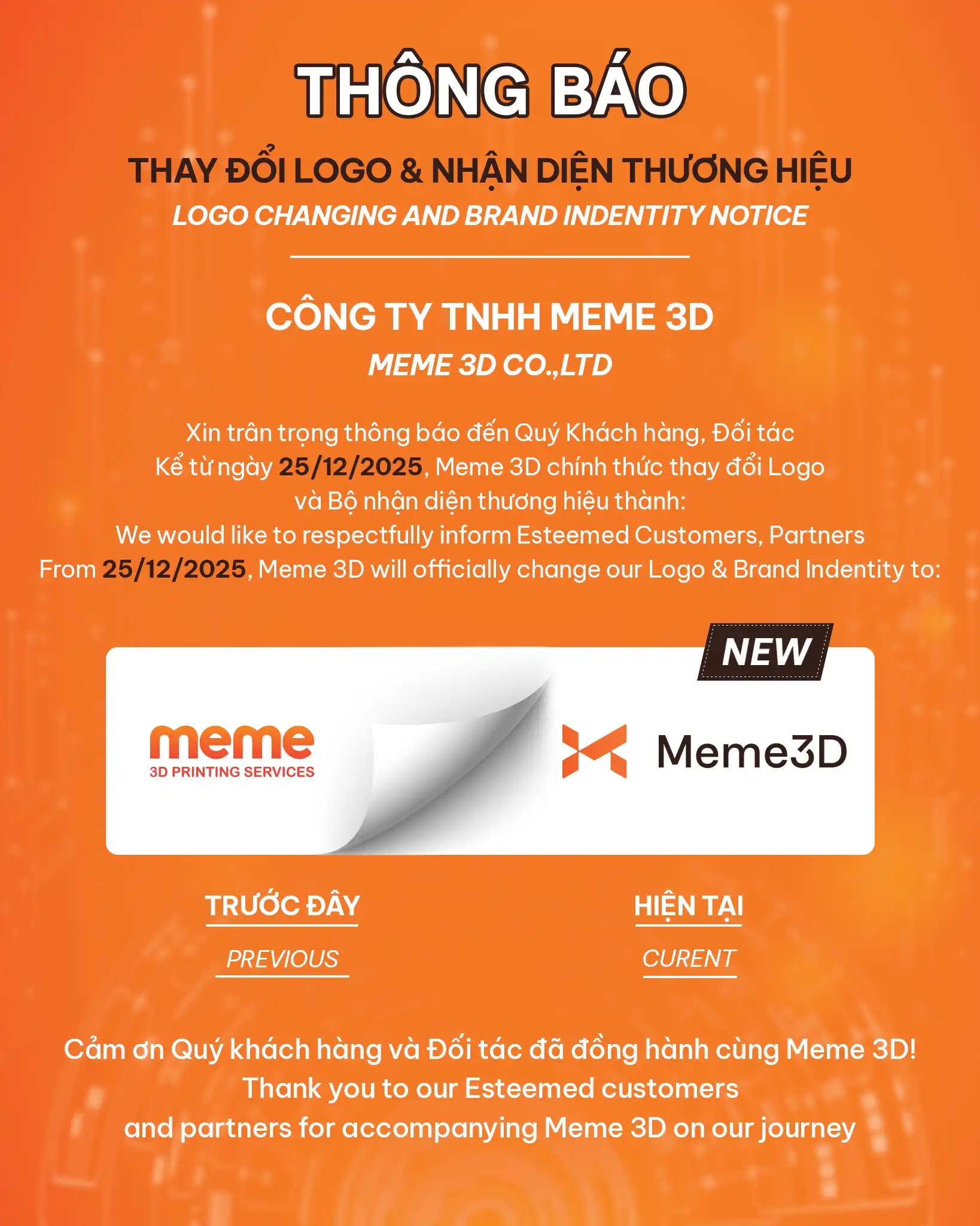 Thông Báo: Thay Đổi Logo Nhận Diện Thương Hiệu MEME 3D