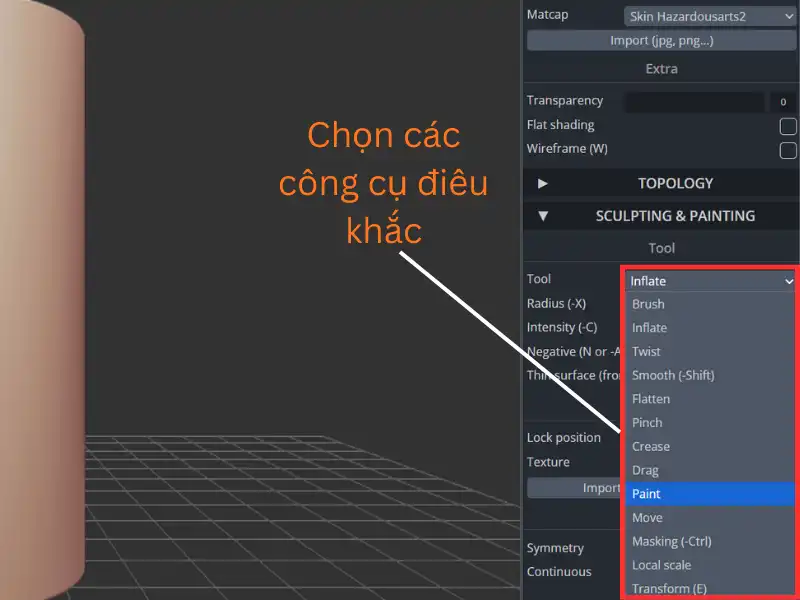 Chọn các công cụ điêu khắc