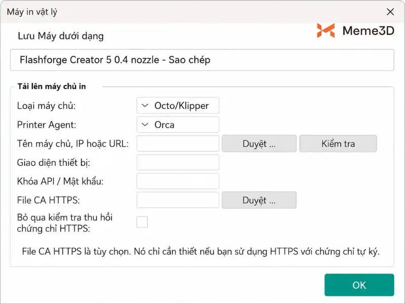 Sử Dụng OrcaSlicer Kết Nối C&aacute;c D&ograve;ng M&aacute;y Flashforge Creator 5 V&agrave; Creator 5 Pro