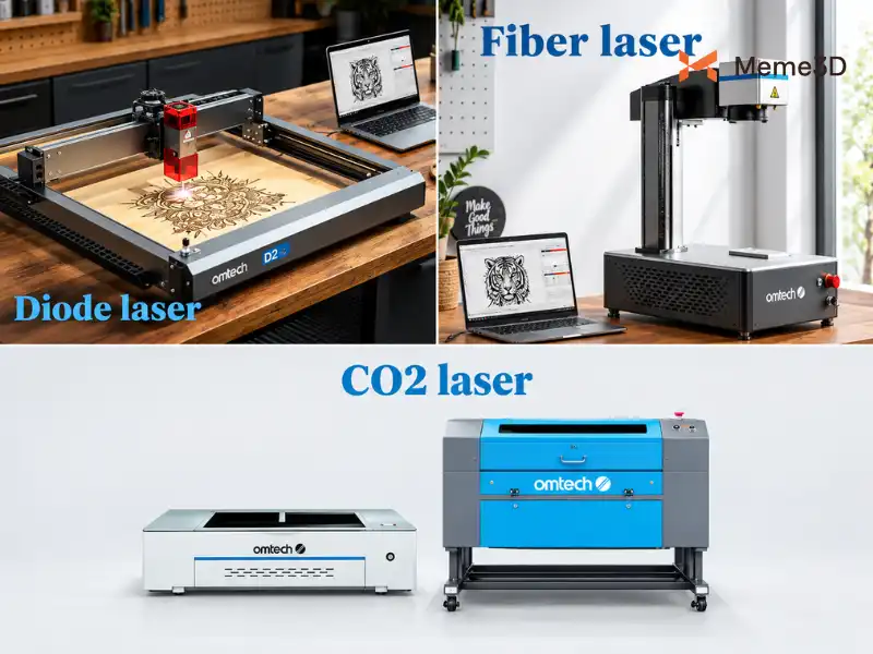 Các loại máy khắc laser, phân biệt diode, CO2, fiber và UV