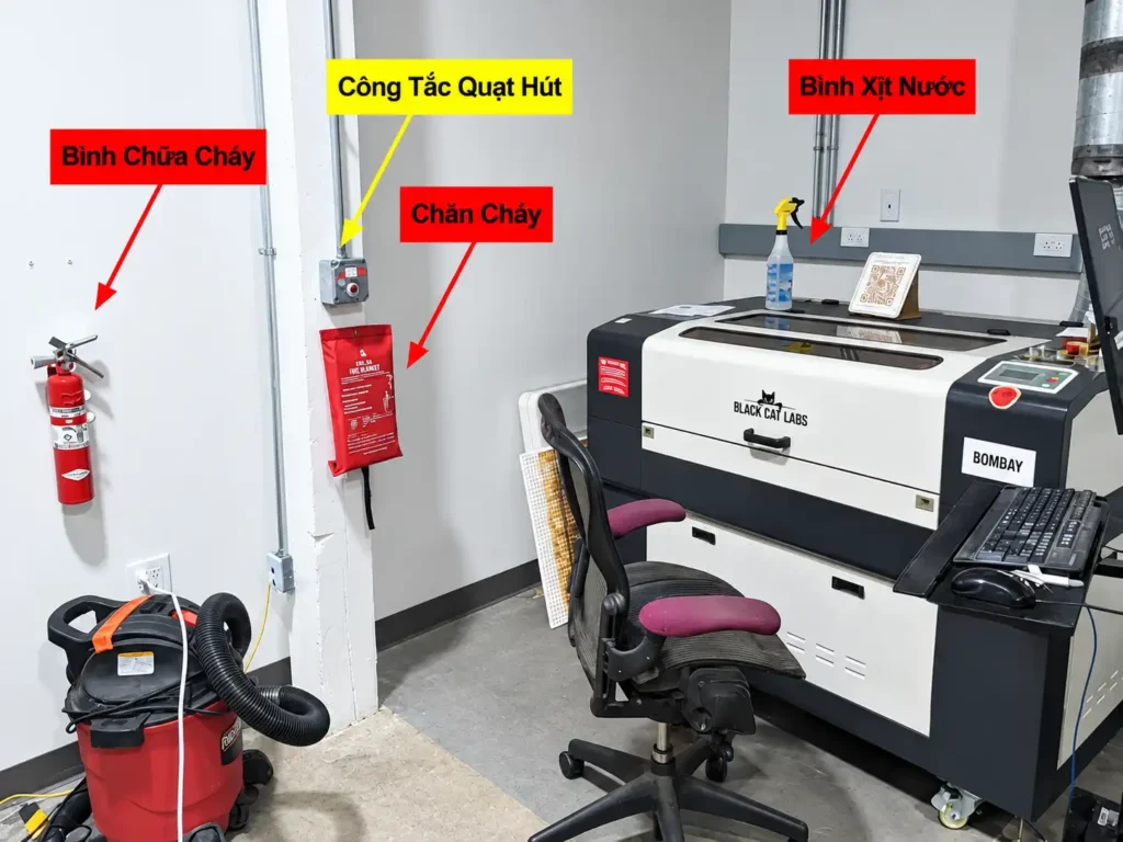 An toàn máy khắc laser, hút khói và bố trí máy trong nhà